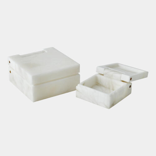 Hecate Hinged Alabaster Box-White