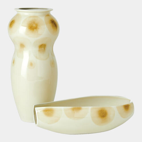 Spots Vase-White w/Taupe Spots