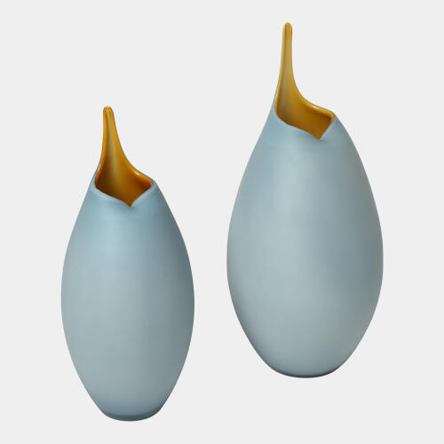 Tang Frosted Blue Vase w/Amber Casing