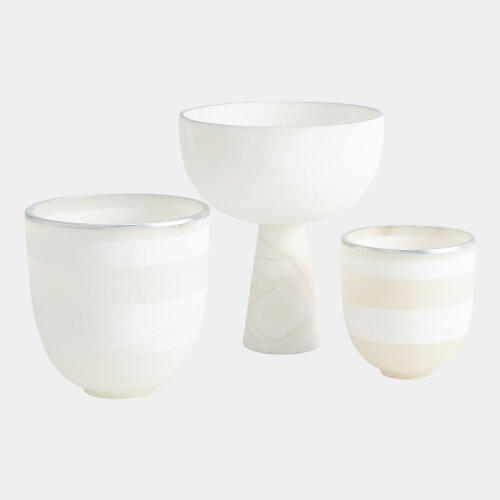 Atlas Striped Alabaster Bowl-White/Silver