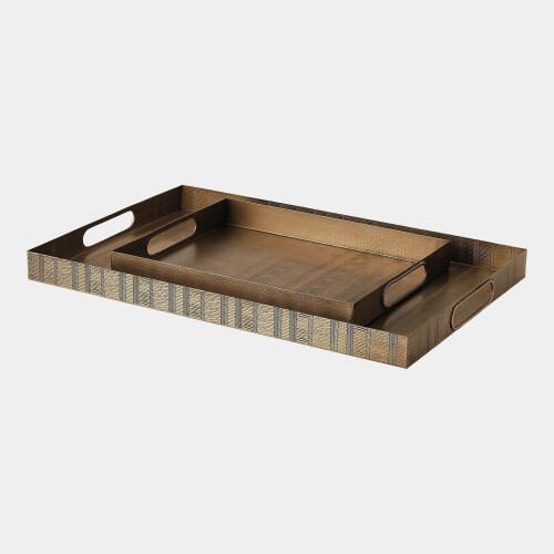 Kokoro Etched Rectangular Tray-Brass