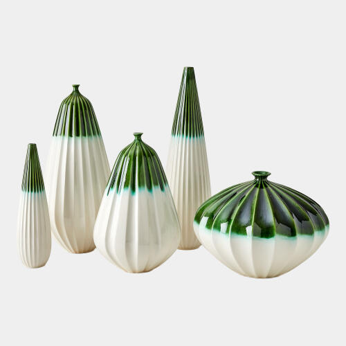 Furrow Vase-Emerald-Wide
