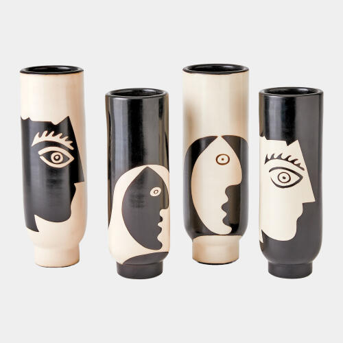 Simple Face Vase-Natural w/Black Design