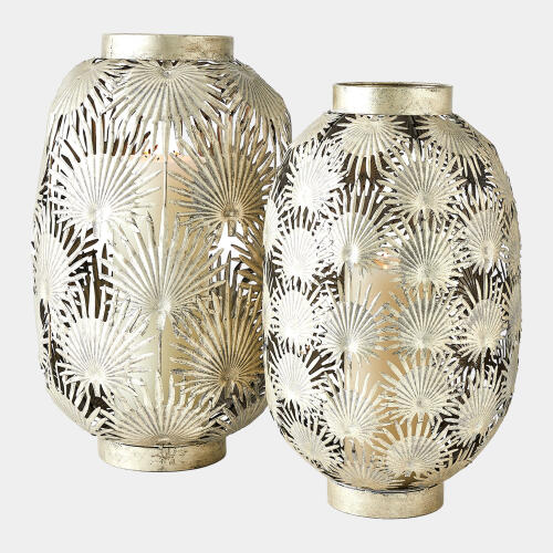 Tropical Palm Leaf Nickel Lantern