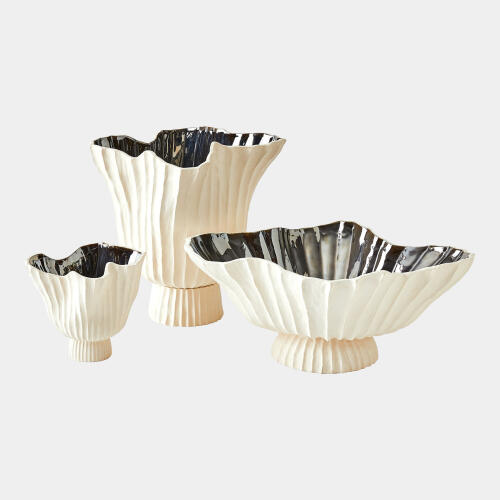 Folha Footed Bowl-Off-White/Metallic