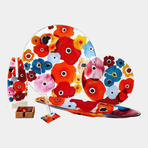 Fused Floral Boat Bowl-Bright