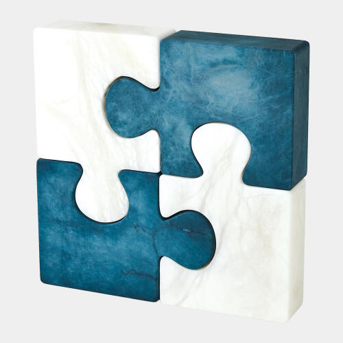 Alabaster Jigsaw Bookends-Blue
