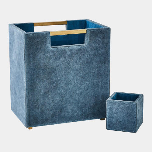 Posh Wastebasket-Dusty Blue Suede