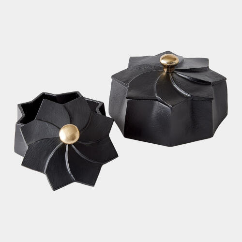 Milena Flower Box-Black w/Gold Knob