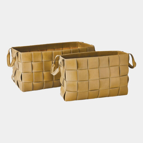 Bronya Soft Woven Leather Basket-Putty