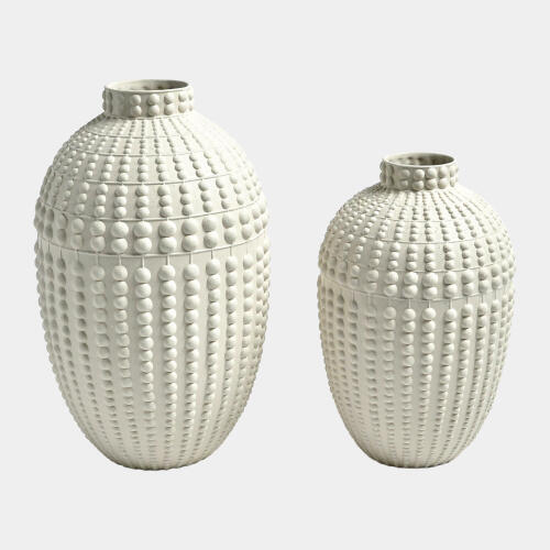 Nail Head Vase-Rustic White