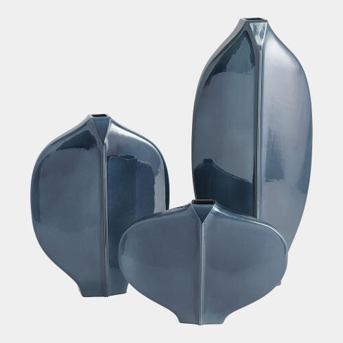 Center Ridge Vase-Blue-Sm