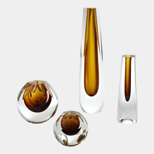 Square Cut Glass Vase-Amber