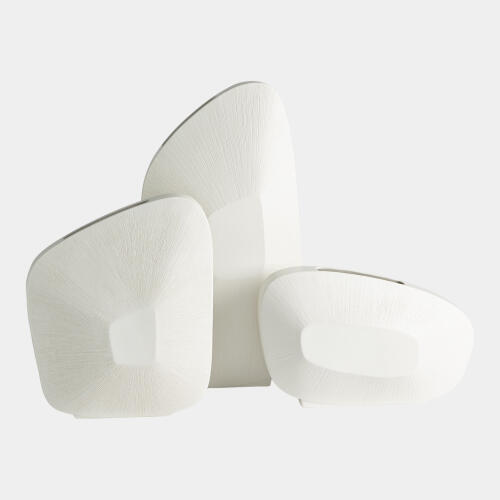 Offset Square Scratch Vase-Matte White-Wide