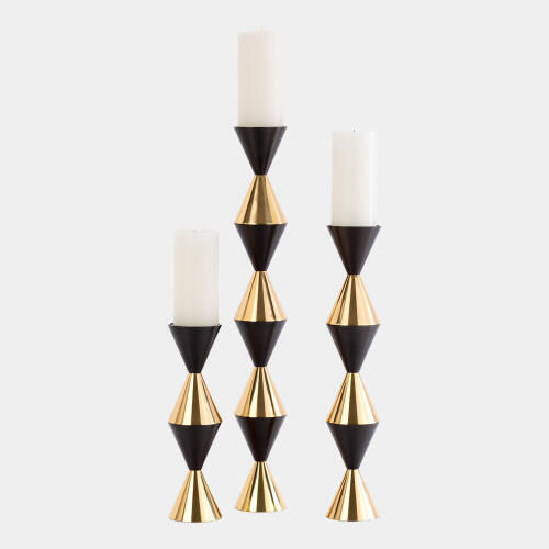 Jig Italian Diamond Candle Holder-Bronze/Brass