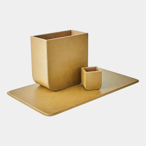 Radius Edge Leather Desk Blotter-Putty