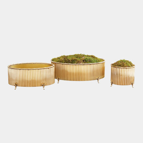Kai Corrugated Bamboo Cachepot-Brass-Med