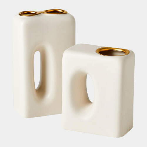 Oh Yes Vase-Matte White/Gold Rim