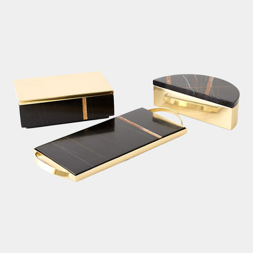Cosmopolitan Tray-Polished Brass/Black Marble
