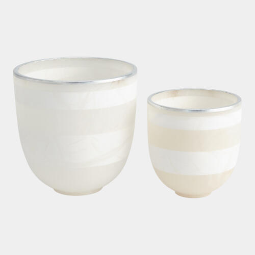 Atlas Striped Alabaster Bowl-White/Silver