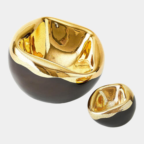 Squished Bowl-Gold Crackle