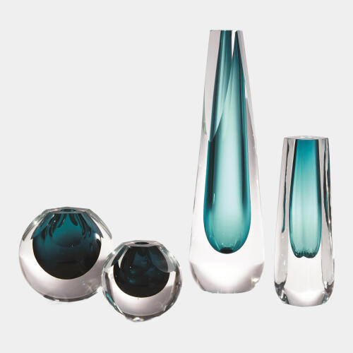 Square Cut Glass Vase-Azure