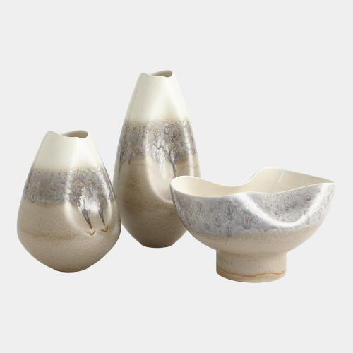 Dented Vase-Cream Rises-Sm