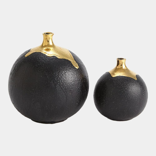Tipton Golden Crackle/Black Sphere Vase