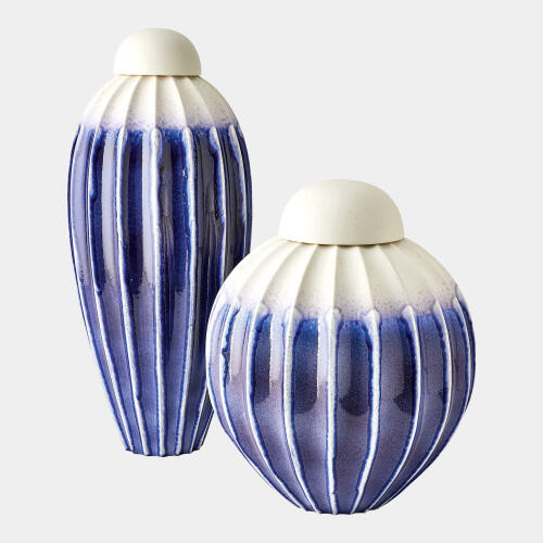 Audra Fluted Jar w/Lid-Cobalt-Wide