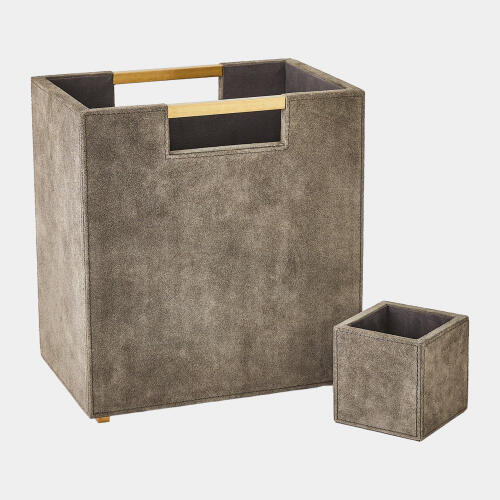 Posh Wastebasket-Gray Suede