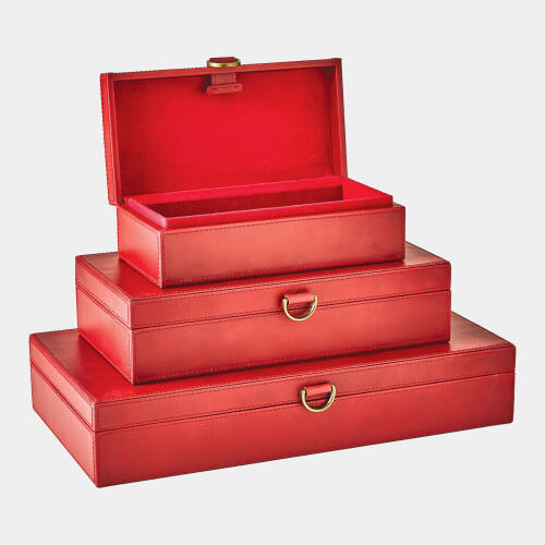 Edwin Marbled Leather D Ring Box-Deep Red