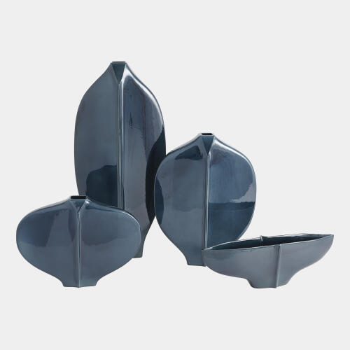 Center Ridge Vase-Blue-Med