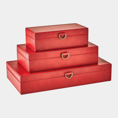 Edwin Marbled Leather D Ring Box-Deep Red