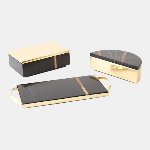 Cosmopolitan Tray-Polished Brass/Black Marble
