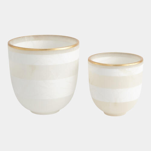 Atlas Striped Alabaster Bowl-White/Gold