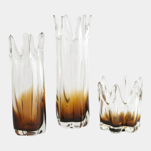 Rebound Six Point Glass Vase-Amber