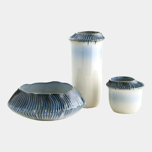 Aiden Etched Blue Rimed Vase-Lg