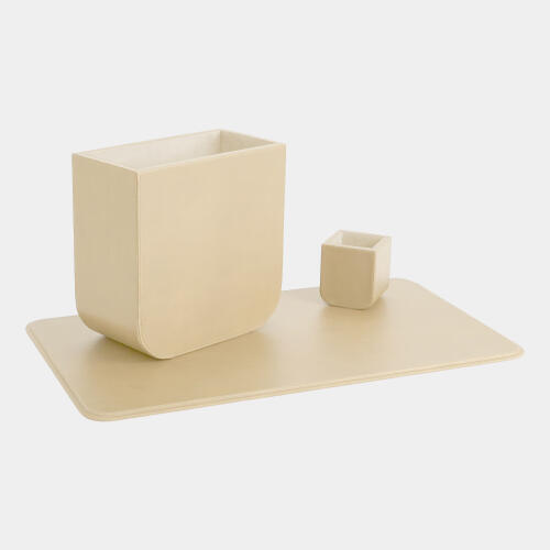 Radius Edge Leather Pencil Cup-Beige