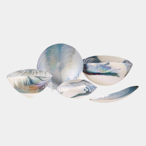 Ivory Turquoise Feather Swirl Folded Bowl