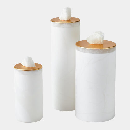 Quarry Jar-White/Gold Leaf-Med