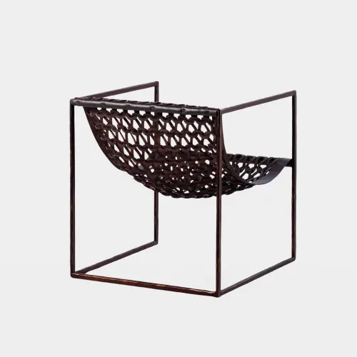 Knit and Pearl Chair-Bronze-Dark Brown Leather