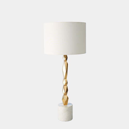 Facet Block Table Lamp-Brass-Short