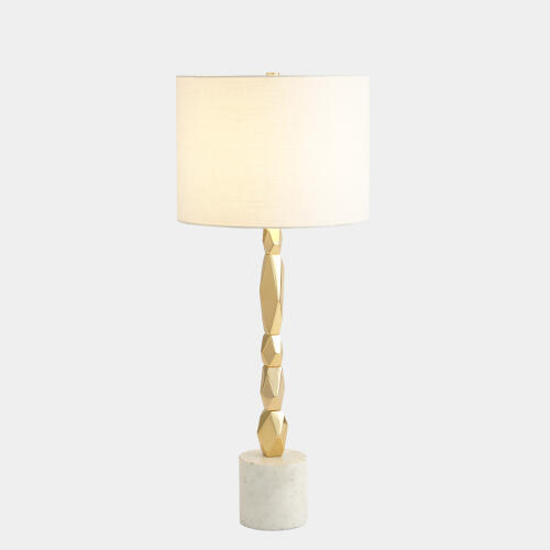 Facet Block Table Lamp-Brass-Short