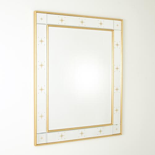 Rectangular Beveled Mirror w/Gold Stars-Gold