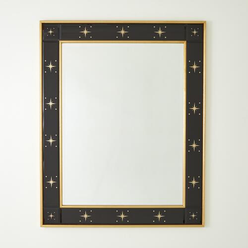 Rectangular Beveled Mirror w/Gold Stars-Black