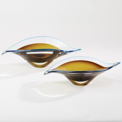 Bent Leaf Bowl-Blue/Amber