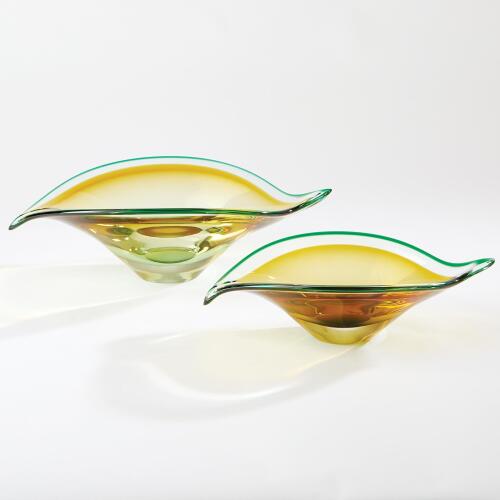 Bent Leaf Bowl-Aqua/Amber