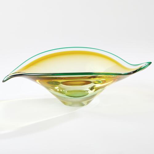 Bent Leaf Bowl-Aqua/Amber