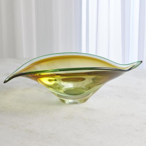 Bent Leaf Bowl-Aqua/Amber
