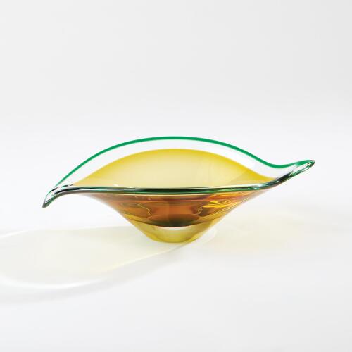Bent Leaf Bowl-Aqua/Amber